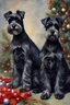 Placeholder: make a picture of a Christmas three just black color and same size schnauzer dogs by Michelangelo by Monet