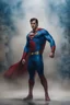 Placeholder: Superman, Christopher Reeve/Henry Cavill/David Corenswet Superman, extremely huge, overexaggerated muscles, posing and flexing in a front of the camera, random extreme action poses, an extremely colorful, multicolored foggy blue marble wall in the background with a colorful marble tile floor, multicolored lightning, realism engine,