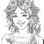 Placeholder: outline art for square smily face woman flowers crown coloring page for kids, classic manga style, anime style, realistic modern cartoon style, white background, sketch style, only use outline, clean line art, no shadows, clear and well outlined