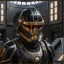 Placeholder: star wars bald male corellian pilot wearing pearlescent black and gunmetal grey First Order special forces heavy assault stealth commando armor and helmet with gold trim inside the jedi temple, hyperdetailed, dynamic lighting, hyperdetailed background, 8k resolution, volumetric lighting, light skin, fully symmetric details