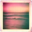 Placeholder: Photographic, Sea, soft pink waves, polaroid with damaged border, 1968, sunset, tape