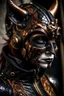 Placeholder: beautiful faced young black catwoman gothica decadent adorned with filigree bronze patinated dust textured goth decadent black leather filigree ribbed catwoman hat rheaddress wearing gothica decadent copper and platina colour gradient goth vantblack steel lace ribbed leather jacket embossed art nouveau florals,orange agate white onix stone pearls ornated dress jacket organic bio spinal ribbed detail of gothic style decadent rainy background extremely detailed hyperrealistic gothica portrait