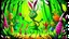 Placeholder: fantasy cartoon style illustration: At the forest carnival, the grasshopper's radiant and vibrant costume amazed all the others woodland animals!