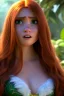 Placeholder: hyper realist, hyper detailed, stunningly beautiful teen woman, long ginger hair, green eyes, medium freckles, full lips, bikini, full body and head, c-cup breasts, aroused expression, full frame, petite, centered camera from behind,