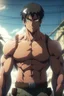 Placeholder: شاب انمي مفتول العضلات مع قوة الغريزة الفائقه من attack on Titan