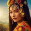 Placeholder: bright indigenous, beautiful portrait, flowery landscape, light, sun