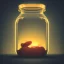 Placeholder: polaroid of fireflies inside a jar, luminescent glow, moody, tender, photorealistic, octane render, golden hour