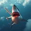 Placeholder: a giant shark eating an airplane in the sky