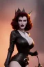 Placeholder: Rita Hayworth as evil queen in black leather, busty, cleavage, dominatrix, curvy, angry, stern look. character design by cory loftis, fenghua zhong, ryohei hase, ismail inceoglu and ruan jia. unreal engine 5, artistic lighting, highly detailed, photorealistic, fantasy