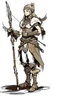 Placeholder: Girl Archer concept art, small head, full body, sketch, coll style, bow