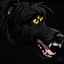 Placeholder: an angry scruffy black terrier on black background, yellow eyes, make 30% brighter, illustration