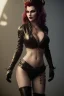 Placeholder: Amy Dumas as evil queen in black leather, leather, busty, cleavage, angry, rage, stern look. character design by cory loftis, fenghua zhong, ryohei hase, ismail inceoglu and ruan jia. unreal engine 5, artistic lighting, highly detailed, photorealistic, fantasy