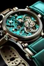 Placeholder: Generate an image portraying the antique clockwork mechanism within a vintage turquoise watch band, symbolizing the precision and stability of a well-crafted journey.