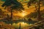 Placeholder: Great landscape, nature at sunset, Paradise Lost, spiritual, surreal, trees, fine art, tan skin, Vincent Van Gogh style, highly detailed, smooth, very sharp focus, illustration, bathing in light, ultra realistic illustration, close-up