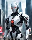 Placeholder: Create an image of a futuristic robot with enhanced detailing and dynamic lighting to make it more visually striking and cool. The robot should have a sleek design with white and red accents, advanced armor plating, and equipped with various gadgets. Add a background that complements the robot's aesthetics, such as a high-tech cityscape or an alien landscape.