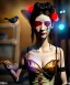 Placeholder: Surreal, steampunk , , cabaret scene. Geisha Russian old woman. Sweat, Birds, Feather, smoking, happy, hot, color fog, people background, highly detailed, concept art, unreal engine 5, god rays, ray tracing, RTX, lumen lighting, ultra detail, volumetric lighting, 3d, finely drawn, high definition, high resolution.