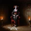 Placeholder: creepy undead geisha with pale cracked skin tied to a chair in the middle of a dark basement, candles on points of white chalk pentagram on floor, <lora:Dark Descent:0.7> horror, macabre grim matte oil painting by Hieronymus Bosch