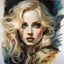 Placeholder: Blonde Thin very curvy Scandinavian Woman 30yo, Big Eyes, very Long Eyelashes, dark Eyeshadow, extreme detail face closeup, by Gil Elvgren and Alex Ross and Carne Griffiths, detailed painting with dramatic shading