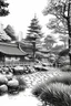 Placeholder: Tokyo garden in autumn abstract pencil black and white STYLE OF HIROKU OGAI