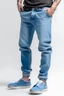 Placeholder: Man's large baggy fit light blue jeans