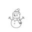 Placeholder: A black and white cute drawing of a Snowman. Only outline, white background,for kids. The illustration should be in [SUPER SIMPLE], black and white, bold line art with a clear, mostly empty background. [INCLUDES ONLY OUTLINES WITH NO FILLED IN BLACK AREAS], ensuring no shading, no complex images, and making it very easy to color in between the lines.