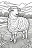 Placeholder: coloring page, sheep in a grassy meadow, cartoon style, thick lines, low detail, no shading