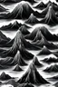 Placeholder: Hyper realistic Volcanoes, black and white illustration, picture, more engaging, concept art, simple background, white background