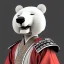 Placeholder: Un ours blanc, anthropomorphique, habillé comme un samurai, portant un katana très detaillé, réaliste, très détaillé, représentation 3d, un maximum de détail