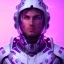 Placeholder: Cute guy face, Sci-fi character, purple backlight, pink and purple, scifi suit, profile, purple background, pink lighting