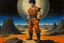 Placeholder: 1970's dark fantasy cover dnd style oil painting of goku from dragonball z sport outfits with minimalist far perspective.