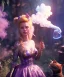 Placeholder: Ultra realistic wonderland photo, happy blonde woman smoking a shisha, blue dress, big purple-cat friend, circus dress style, old school tattoo, smoke, marijuana garden, glow eyes, perfect iris, soft color, highly detailed, unreal engine 5, cinematic, ultra detail, volumetric lighting, high definition.