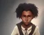 Placeholder: Portrait of kind black skinned 10 year old kid witch girl with long dark frizz hair and big lips by Nick Harris