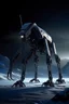 Placeholder: I want an image of a eight legged mechanical walker mech scaling the side of mout everest at night, it has a smooth surface, it has storage pods on its belly human can fit in the pods