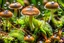 Placeholder: mushrooms transparent like glass marbles, growing under ferns