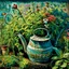 Placeholder: beautiful old watering can surrounded by gorgeous plants and flowers Modifiers: Award winning photography oil on canvas beautiful