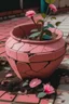 Placeholder: pot de fleur cassé au sol avec rose a coté style lofi