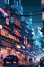 Placeholder: Cyberpunk town in anime style