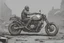 Placeholder: motorcycle, comic book,post-apocalypse, gray background,