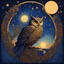 Placeholder: Symbol of Athena, owl symbolism, in the style of Maxfield Parrish, starry night, James R. Eads