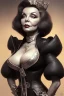 Placeholder: Joan Collins as evil queen in black leather, leather, busty, cleavage, angry, stern look. character design by cory loftis, fenghua zhong, ryohei hase, ismail inceoglu and ruan jia. unreal engine 5, artistic lighting, highly detailed, photorealistic, fantasy