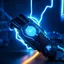 Placeholder: cyberpunk glove, blue lighting, lightning, surrounded by blue electricity