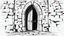 Placeholder: Sketch a rustic style scary dark locked door entrance in an old castle