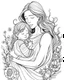 Placeholder: real mother coloring pages, no black color, no no flower, b/w outline art for kids coloring book page, Kids coloring pages, full white, kids style, white background, whole body, Sketch style, full body (((((white background))))), only use the outline., cartoon style, line art, coloring book, clean line art, white background, Sketch style