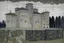 Placeholder: A gray fortress with spikes painted by Gustav Klimt