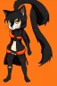 Placeholder: cat 2d, ninja, black fur,full body, orange torn coat,game character, strong, anime, chibi