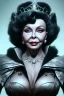 Placeholder: Joan Collins as evil queen in black leather, leather, busty, cleavage, angry, stern look. character design by cory loftis, fenghua zhong, ryohei hase, ismail inceoglu and ruan jia. unreal engine 5, artistic lighting, highly detailed, photorealistic, fantasy