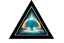 Placeholder: a nuclear explosion cloud, behind an orange glowing omega like shape, all inside an equilateral triangle, like a doorway to a different world, radiant lines, digital painting