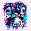 Placeholder: -shirt design, cyberpunk, art boy and girl for style tattoo, abstract color hair, headphone, multimedia, with text "digi". Grafity style. White background.