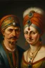 Placeholder: Portrait of polish couple in turban and jewellery style of stein glass