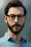 Placeholder: boy navi, young, glasses, beard, brown hair, brown eyes, medium hair, bangs side part, head and shoulders portrait, head and shoulders portrait, 8k resolution concept art portrait by Greg Rutkowski,